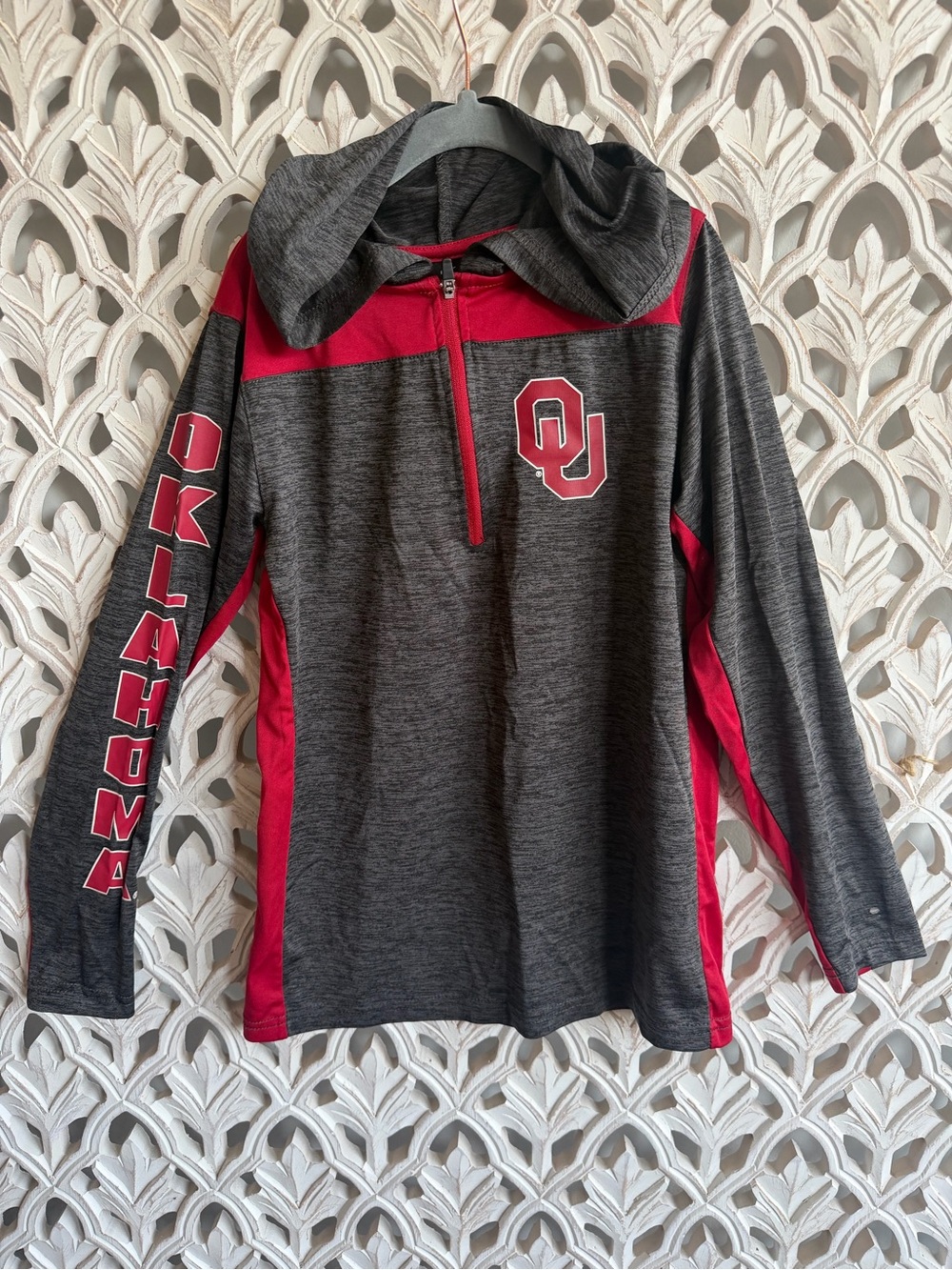 OU Youth XS 6-7 Hooded Quarter Zip Pullover